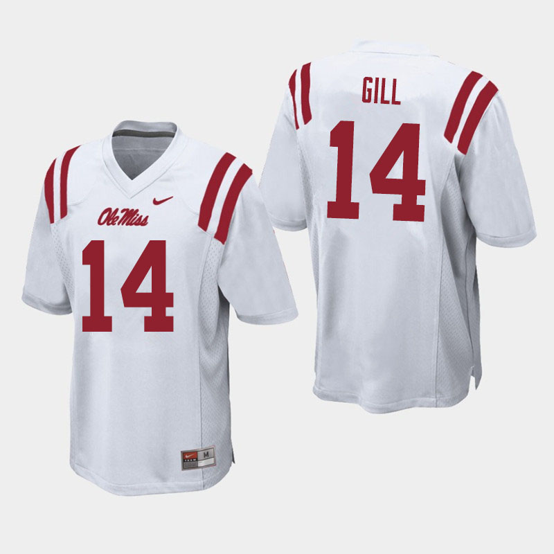 Men #14 Daylen Gill Ole Miss Rebels College Football Jerseys Sale-White